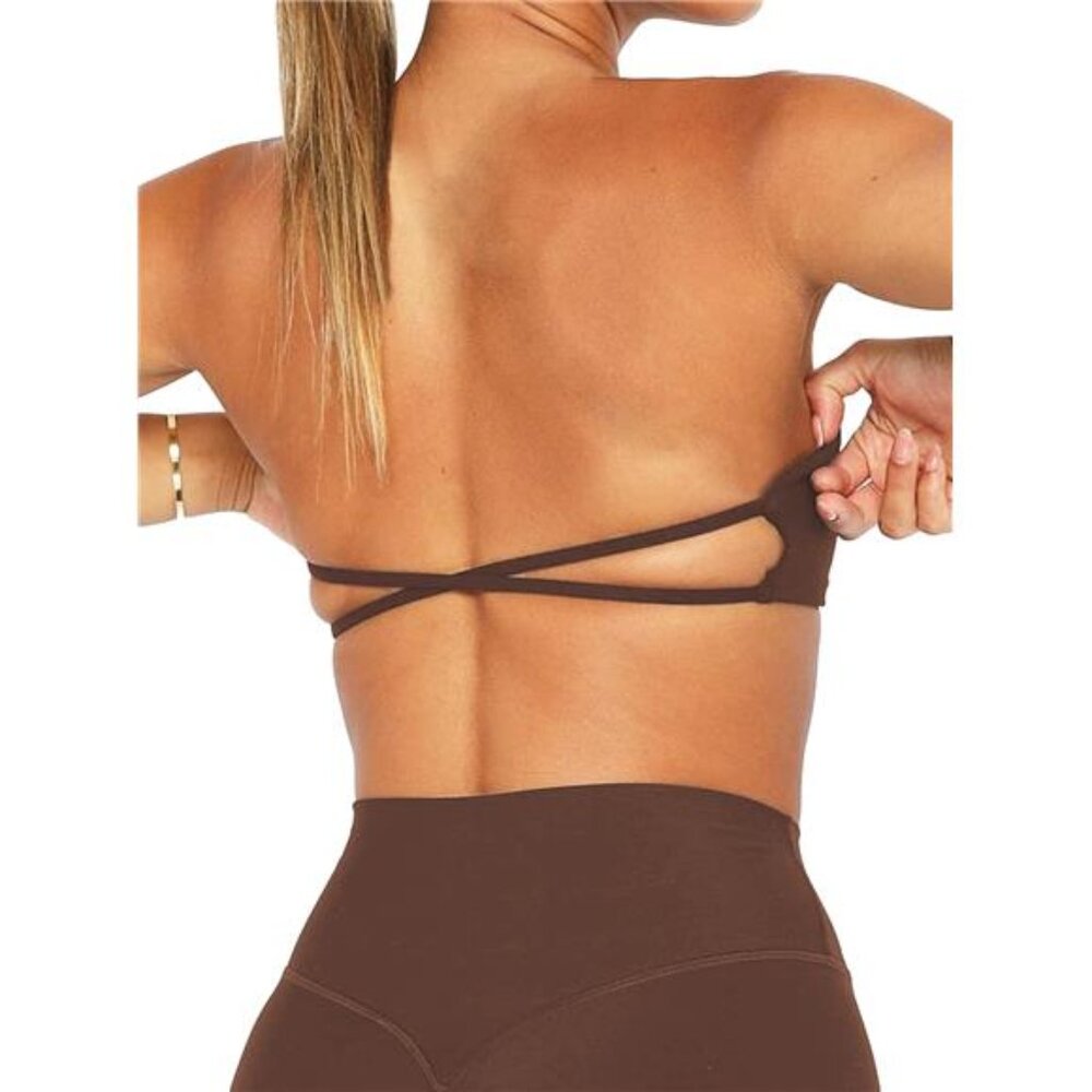 Women's Padded Bandeau Strapless Sports Bra Tube Top Wireless Non-Slip Seamless